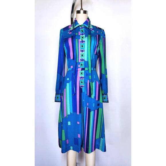 Vintage Pucci-esque Dress - Made in Italy Psychedelic Dress - 60s 70s XS - S - Picture 9 of 10